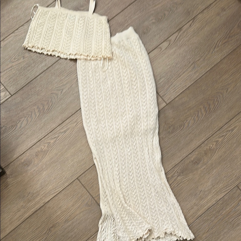 Cream Knit Two-Piece Skirt Set - Women